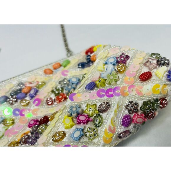Seashell Beachy Dolphin Beaded Clutch Sequin Pastel Evening Shoulder Bag - Picture 2 of 11